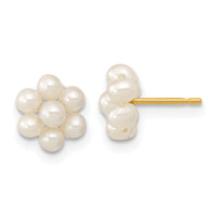 14k 2-3mm White Button Freshwater Cultured Pearl Flower Earrings-XF618E