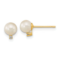 14k 5-5.5mm White Round Freshwater Cultured Pearl CZ Post Earrings-XF620E