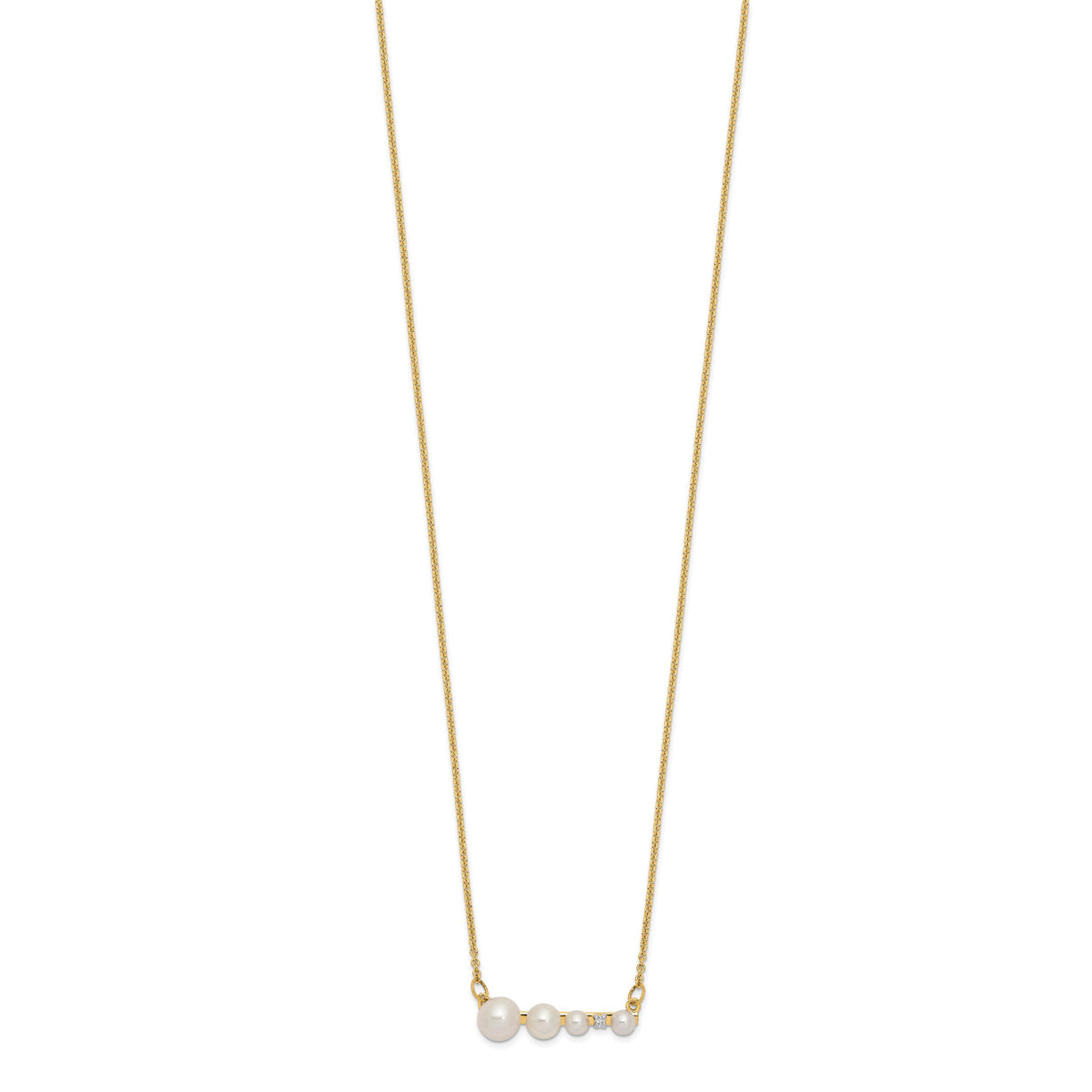 14k White Round FW Cultured Graduated Pearl Diamond Necklace-XF632-17
