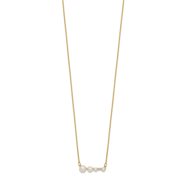 14k White Round FW Cultured Graduated Pearl Diamond Necklace-XF632-17