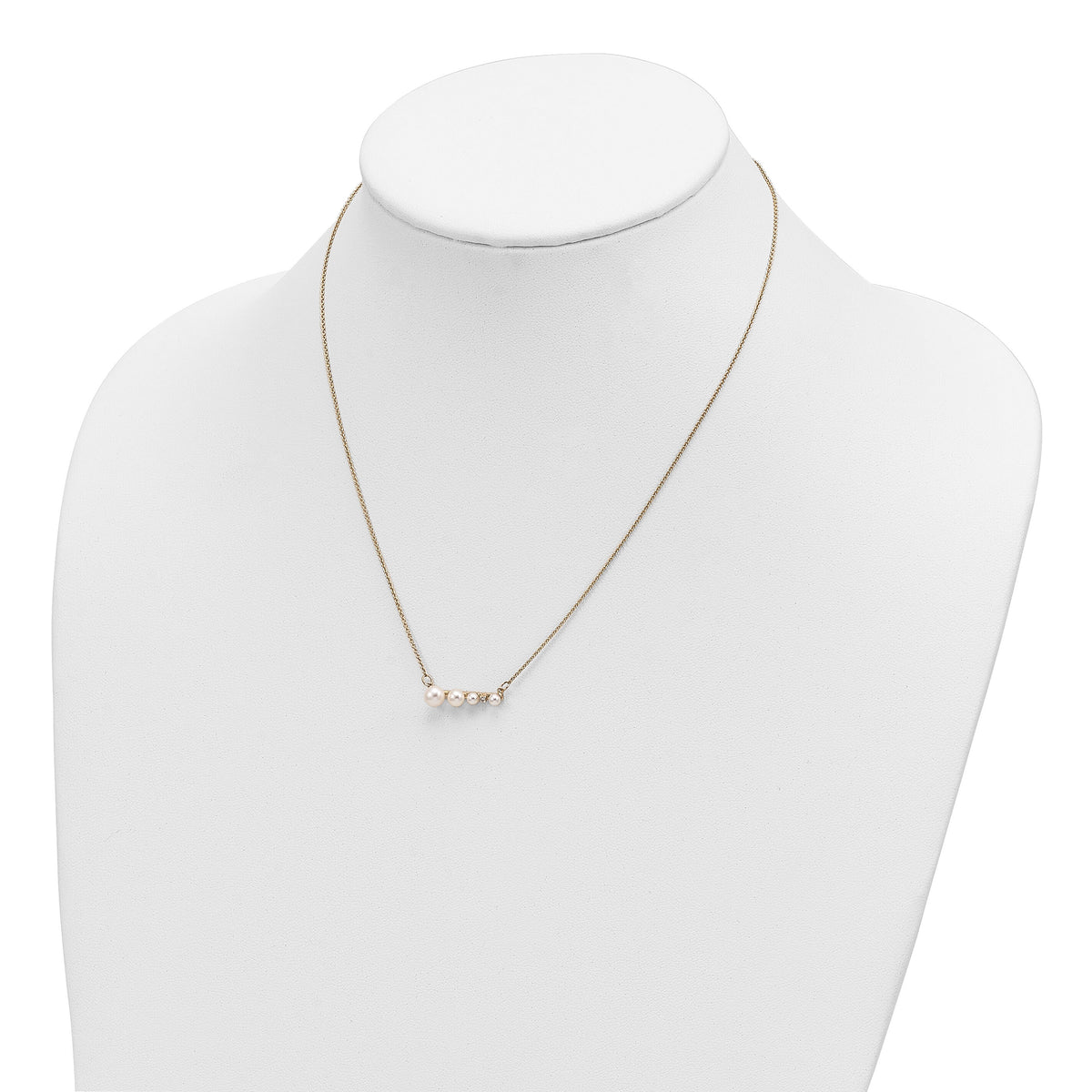 14k White Round FW Cultured Graduated Pearl Diamond Necklace-XF632-17
