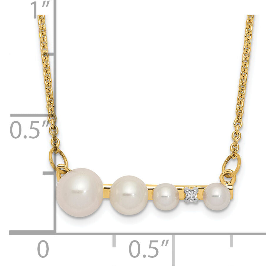 14k White Round FW Cultured Graduated Pearl Diamond Necklace-XF632-17