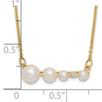 14k White Round FW Cultured Graduated Pearl Diamond Necklace-XF632-17