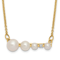 14k White Round FW Cultured Graduated Pearl Diamond Necklace-XF632-17
