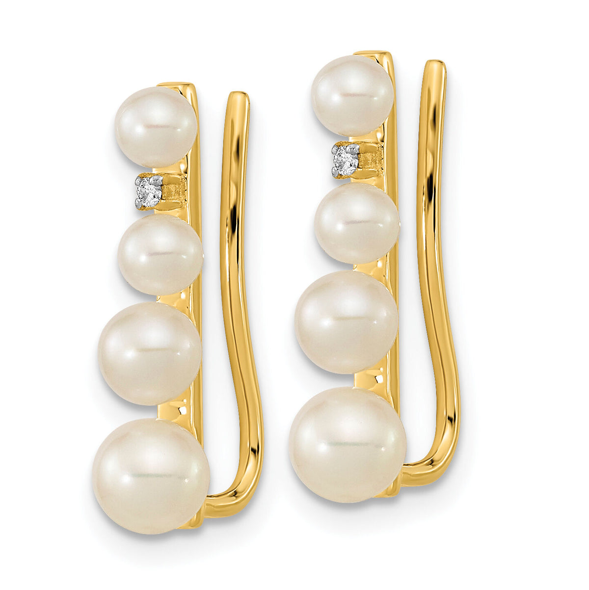 14k 3-5mm FW Cultured Pearl .016ct Diamond Ear Climber Earrings-XF633E