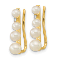 14k 3-5mm FW Cultured Pearl .016ct Diamond Ear Climber Earrings-XF633E