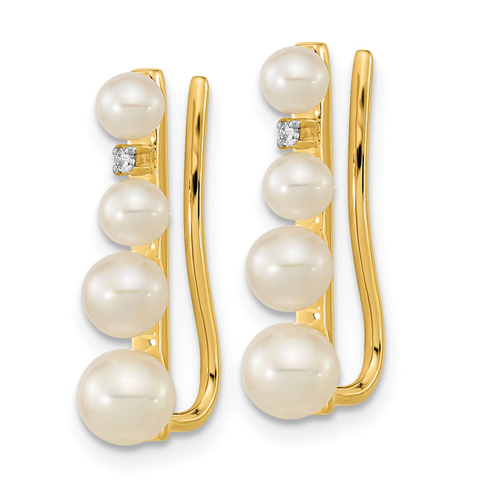 14k 3-5mm FW Cultured Pearl .016ct Diamond Ear Climber Earrings-XF633E