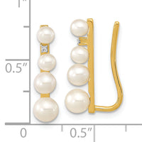14k 3-5mm FW Cultured Pearl .016ct Diamond Ear Climber Earrings-XF633E