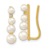 14k 3-5mm FW Cultured Pearl .016ct Diamond Ear Climber Earrings-XF633E