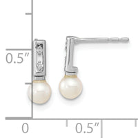 14k White Gold 3-4mm White Round FWC Pearl .02ct Diamond Earrings-XF637E
