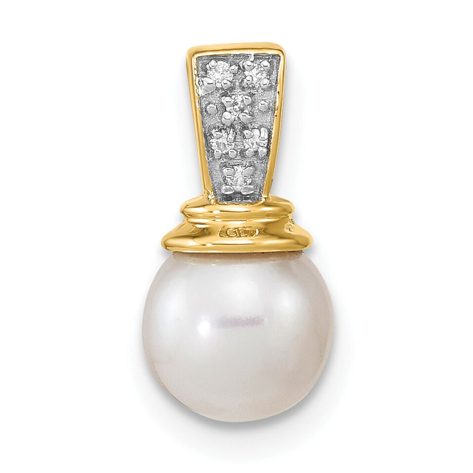 14k 6-7mm Freshwater Cultured Pearl and Diamond Polished Pendant-XF638