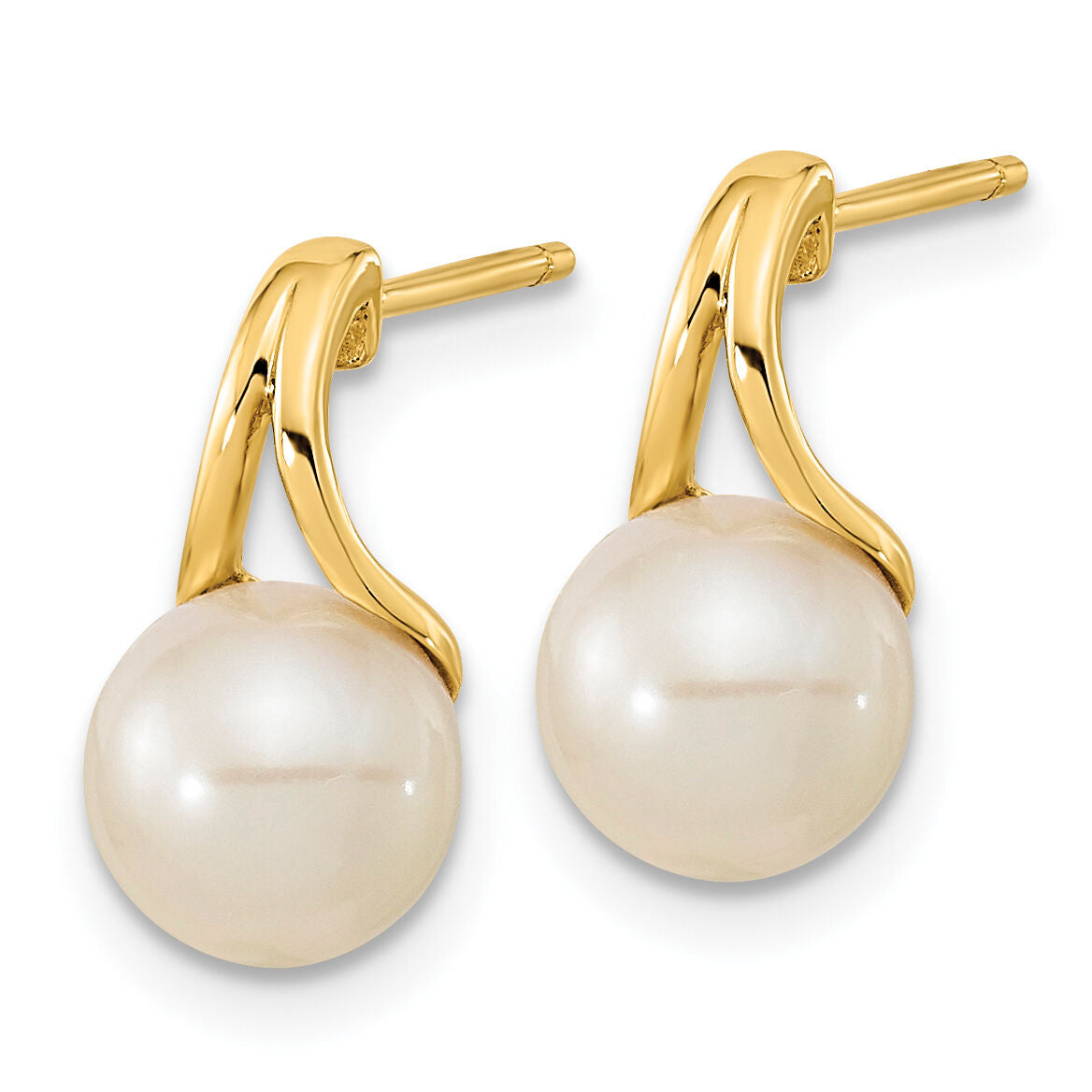 14K 7-8mm White Round Freshwater Cultured Pearl Post Earrings-XF640E