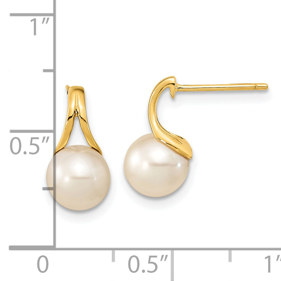 14K 7-8mm White Round Freshwater Cultured Pearl Post Earrings-XF640E