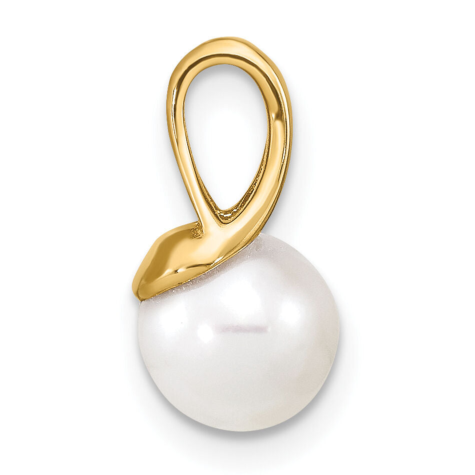 14K 7-8mm White Freshwater Cultured Pearl Polished Pendant-XF641