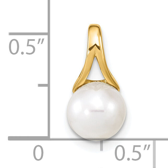 14K 7-8mm White Freshwater Cultured Pearl Polished Pendant-XF641