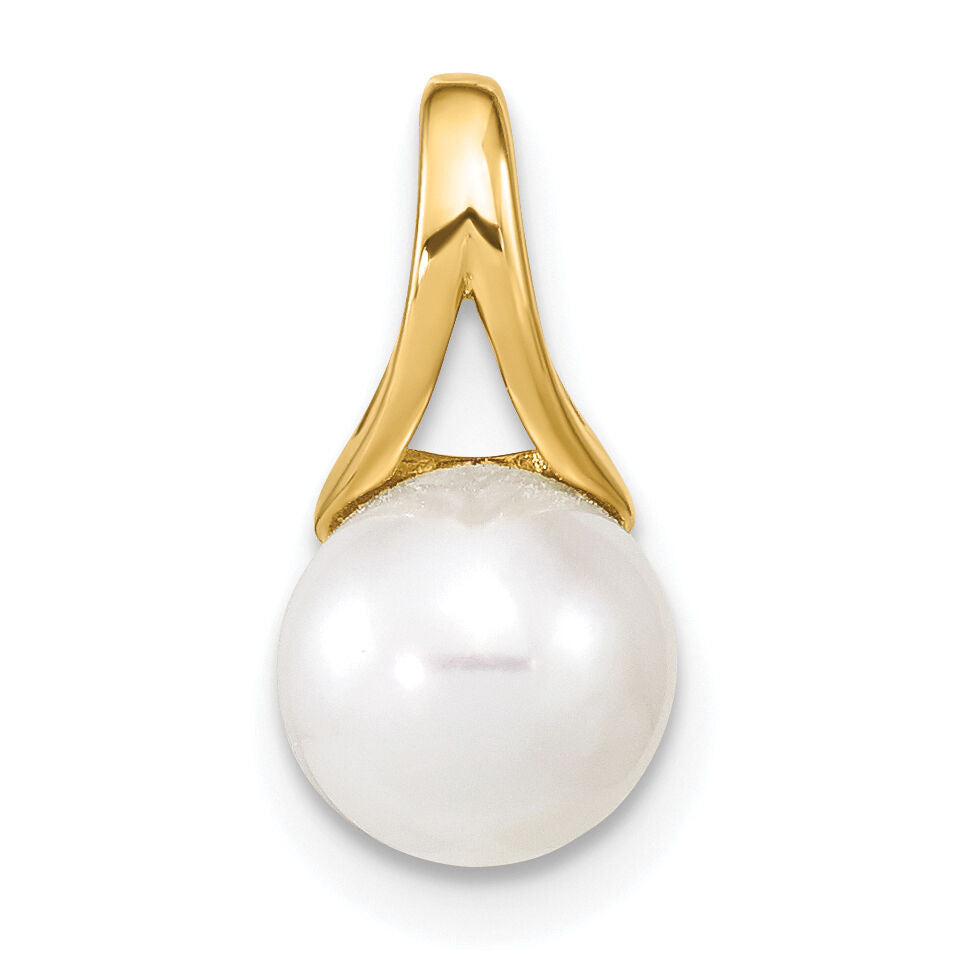 14K 7-8mm White Freshwater Cultured Pearl Polished Pendant-XF641