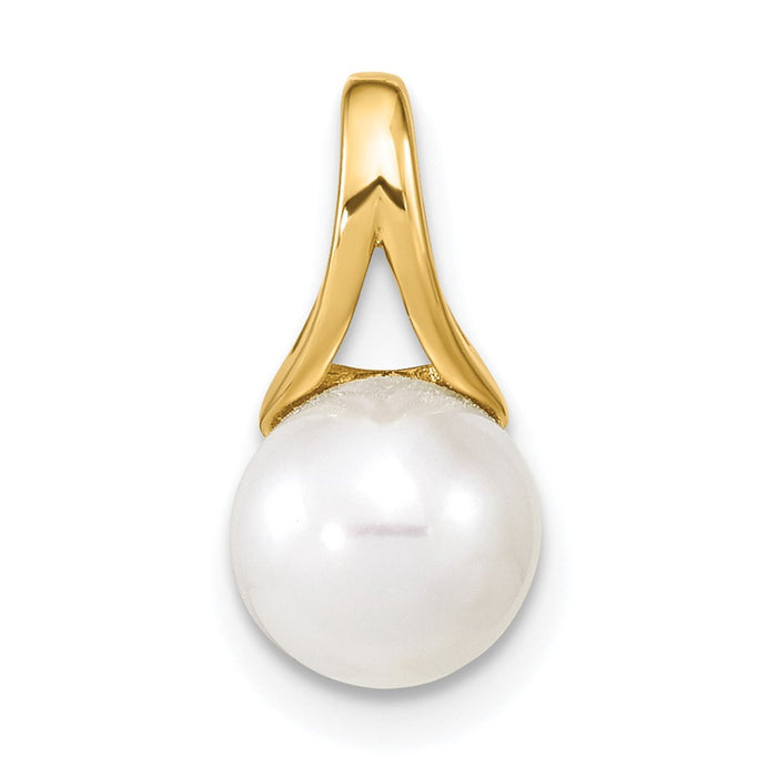 14K 7-8mm White Freshwater Cultured Pearl Polished Pendant-XF641