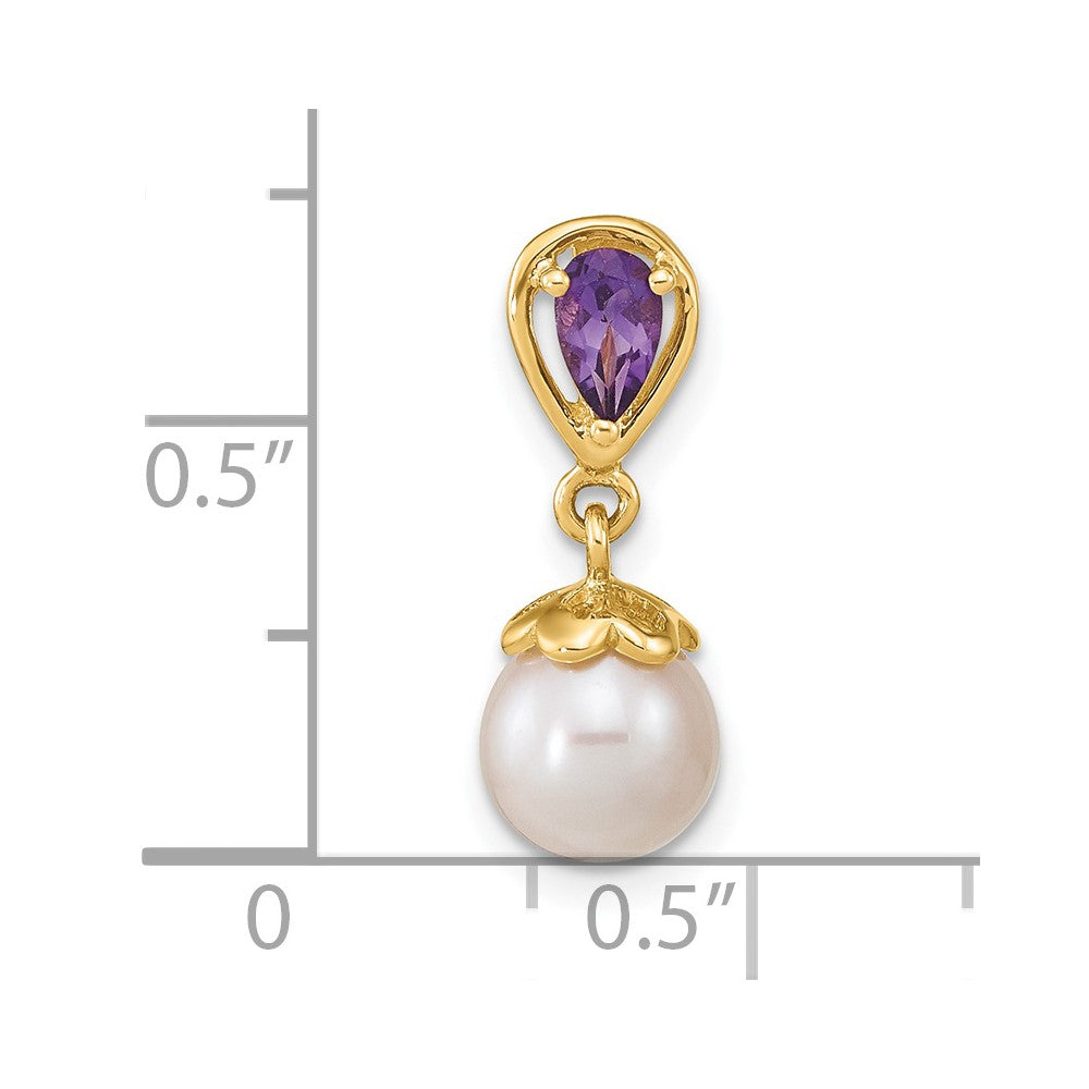 14K Gold w/ Amethyst & Freshwater Cultured Pearl Polished Chain Slide-XF642AM