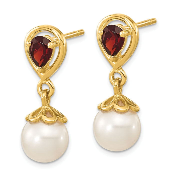14K 6-7mm FWC Pearl Mozambique Garnet Dangle Post Earrings-XF643GA