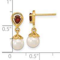 14K 6-7mm FWC Pearl Mozambique Garnet Dangle Post Earrings-XF643GA