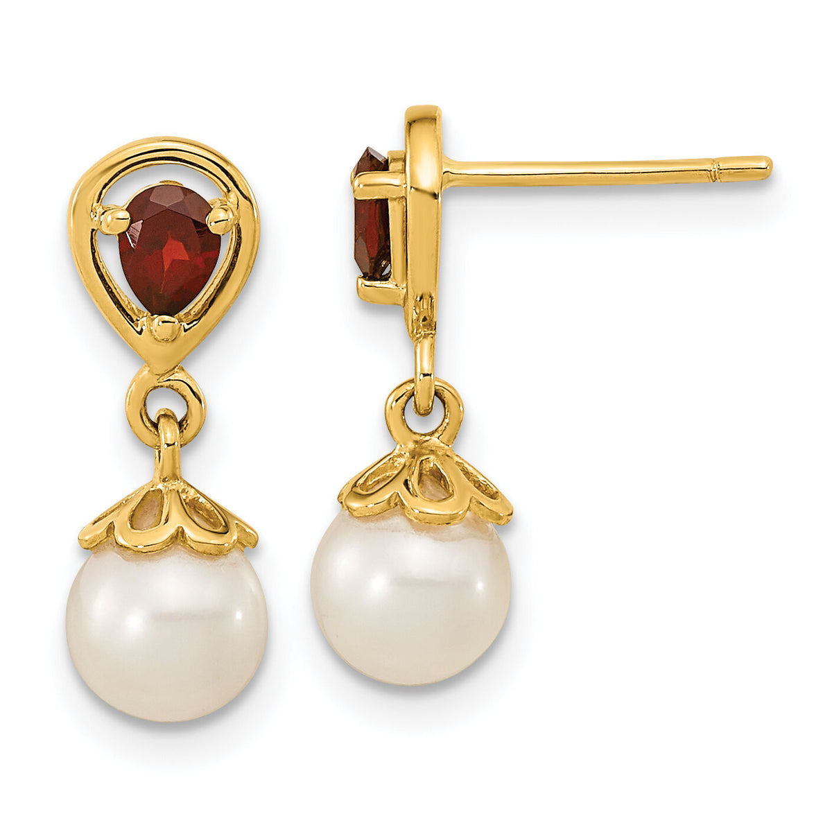 14K 6-7mm FWC Pearl Mozambique Garnet Dangle Post Earrings-XF643GA