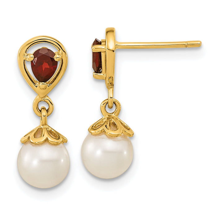 14K 6-7mm FWC Pearl Mozambique Garnet Dangle Post Earrings-XF643GA