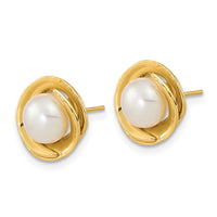 14k 6-7mm White Button Freshwater Cultured Pearl Post Earrings-XF646E