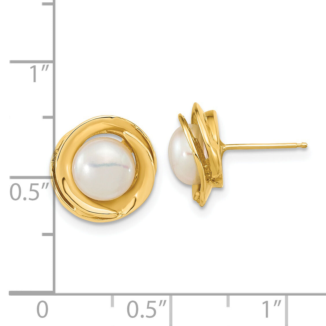 14k 6-7mm White Button Freshwater Cultured Pearl Post Earrings-XF646E
