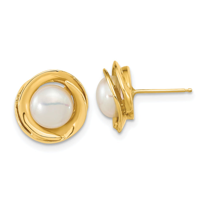 14k 6-7mm White Button Freshwater Cultured Pearl Post Earrings-XF646E