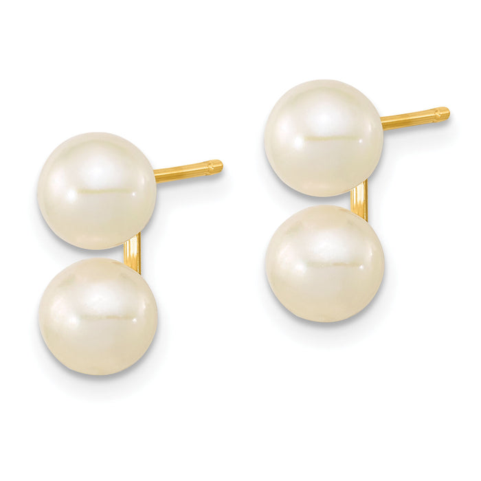 14k 6-7mm White Round FW Cultured Double Pearl Post Earrings-XF648E