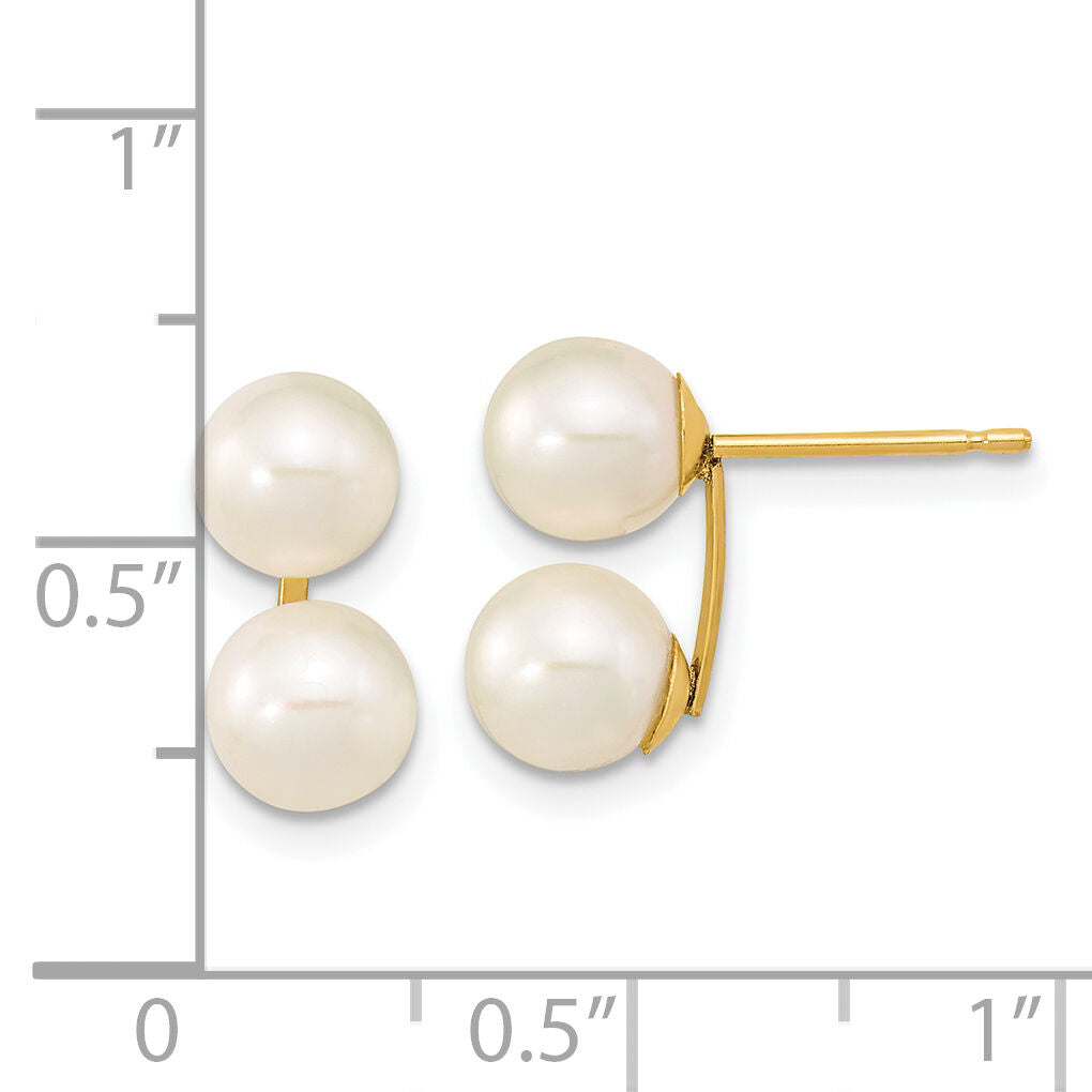 14k 6-7mm White Round FW Cultured Double Pearl Post Earrings-XF648E