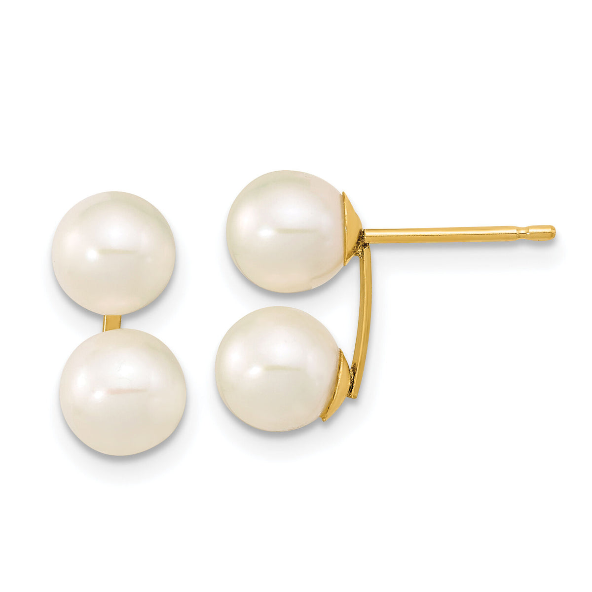 14k 6-7mm White Round FW Cultured Double Pearl Post Earrings-XF648E
