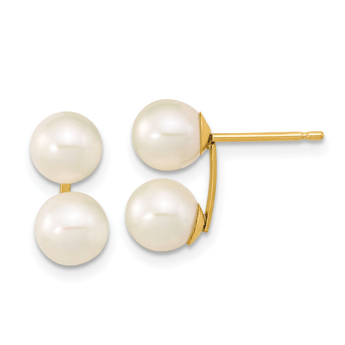 14k 6-7mm White Round FW Cultured Double Pearl Post Earrings-XF648E