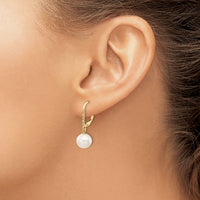 14k 8-9mm White Round FWC Pearl .05ct Diamond Leverback Earrings-XF649E