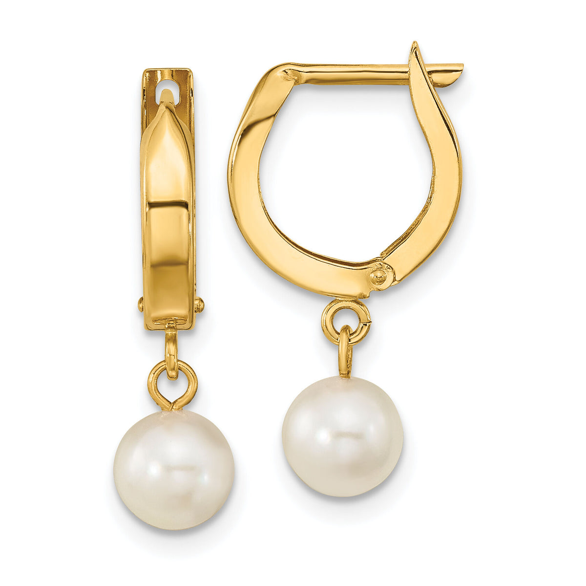 14k 6-7mm White Round Akoya Saltwater Cultured Pearl Hoop Dangle Earrings-XF650E
