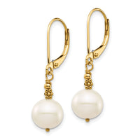 14k 8-9mm Near Round White FWC Pearl Leverback Earrings-XF654E