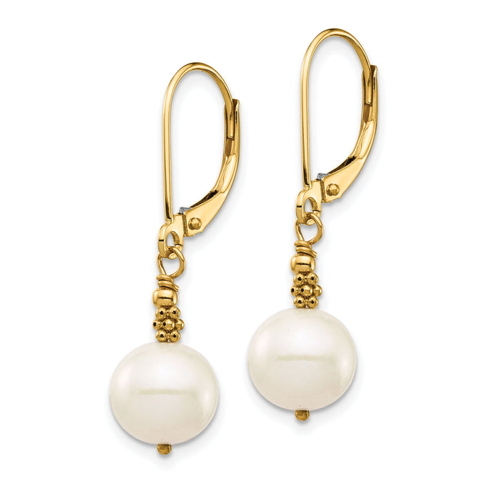 14k 8-9mm Near Round White FWC Pearl Leverback Earrings-XF654E