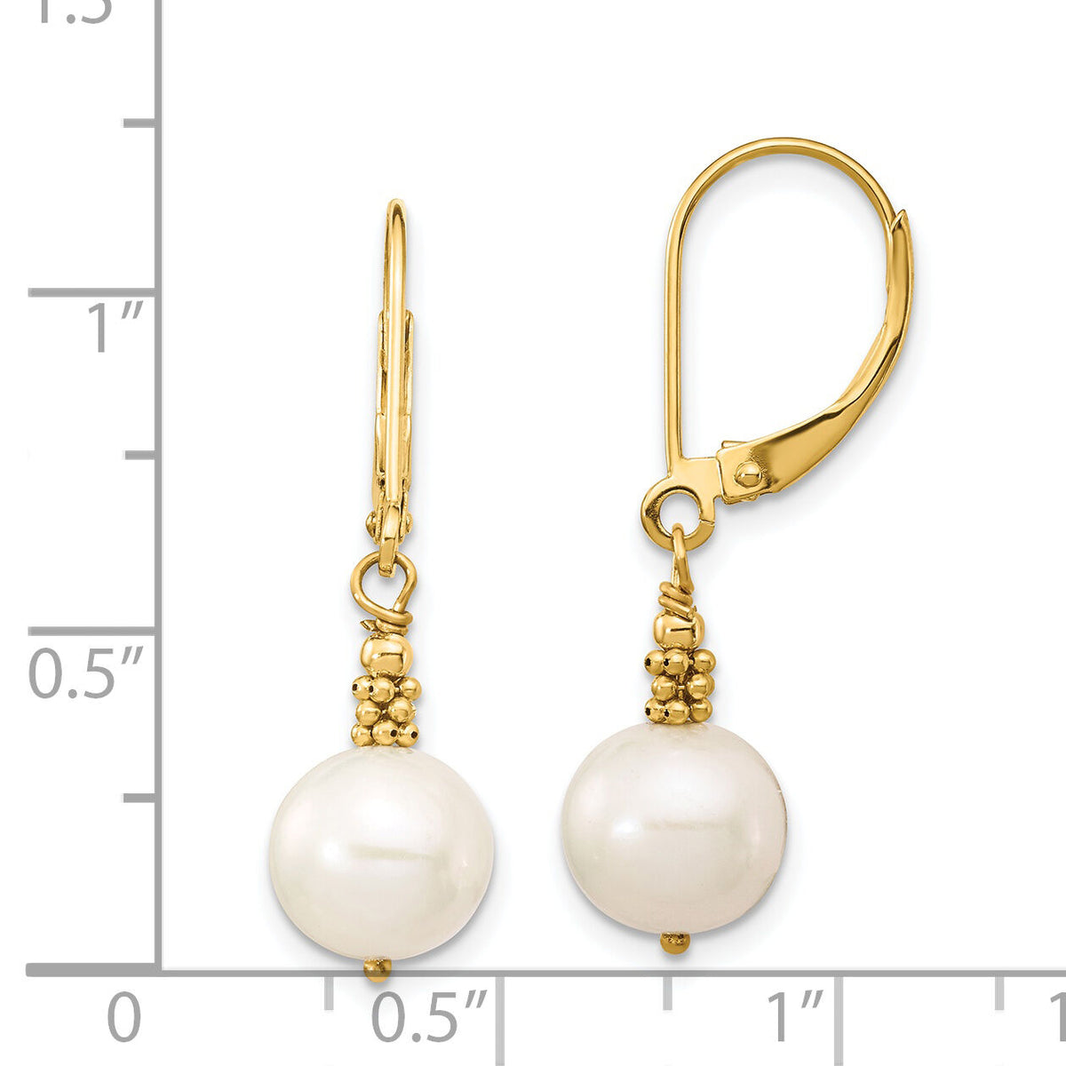 14k 8-9mm Near Round White FWC Pearl Leverback Earrings-XF654E