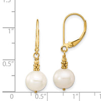14k 8-9mm Near Round White FWC Pearl Leverback Earrings-XF654E