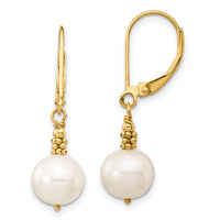 14k 8-9mm Near Round White FWC Pearl Leverback Earrings-XF654E