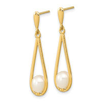 14k 5-6mm White Rice Freshwater Cultured Pearl Post Dangle Earrings-XF668E