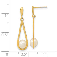 14k 5-6mm White Rice Freshwater Cultured Pearl Post Dangle Earrings-XF668E