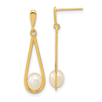 14k 5-6mm White Rice Freshwater Cultured Pearl Post Dangle Earrings-XF668E