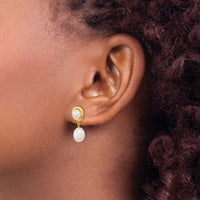 14k 5-7mm White Button/Rice Freshwater Cultured Pearl Dangle Post Earrings-XF669E