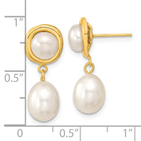 14k 5-7mm White Button/Rice Freshwater Cultured Pearl Dangle Post Earrings-XF669E