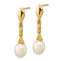 14k 5-6mm White Teardrop Freshwater Cultured Pearl Post Dangle Earrings-XF675E