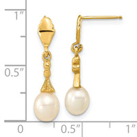 14k 5-6mm White Teardrop Freshwater Cultured Pearl Post Dangle Earrings-XF675E