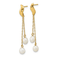 14k 4-5mm White Rice Freshwater Cultured Pearl Post Dangle Earrings-XF677E