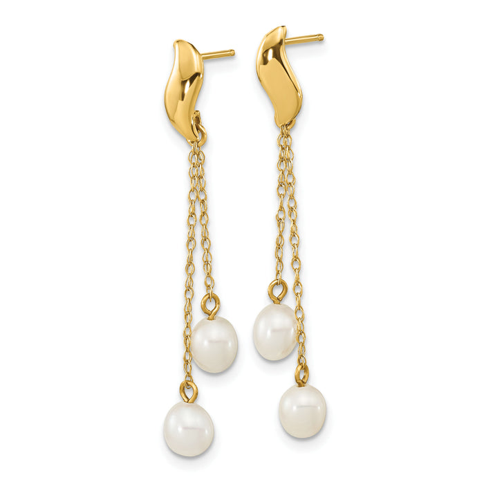 14k 4-5mm White Rice Freshwater Cultured Pearl Post Dangle Earrings-XF677E
