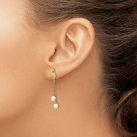 14k 4-5mm White Rice Freshwater Cultured Pearl Post Dangle Earrings-XF677E